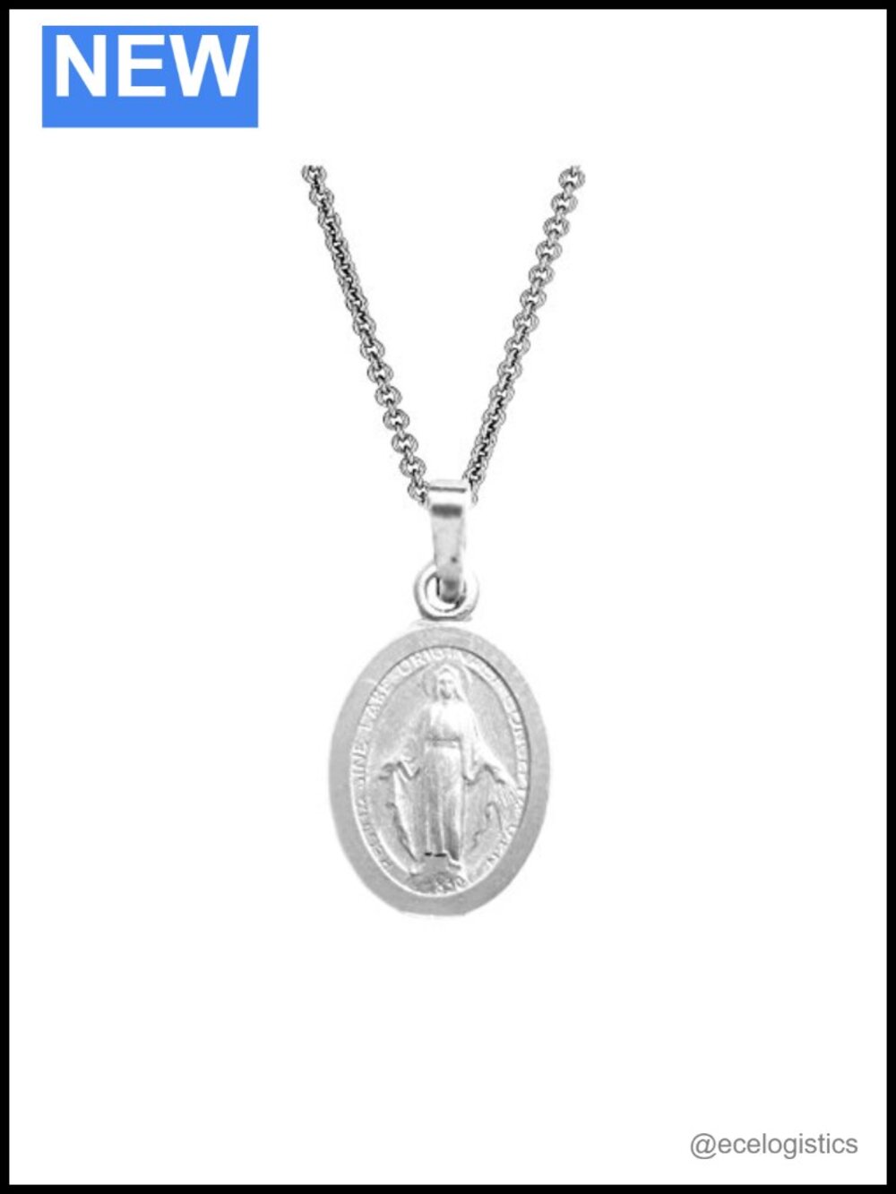 Sterling Silver Miraculous Virgin Mary Medal Necklace 18in Cable Chain